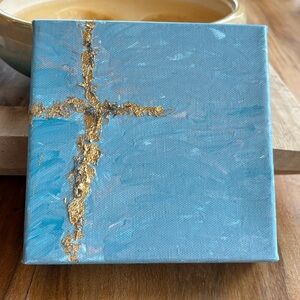 Abstract Gold Leaf Cross Canvas Art 6”x6”